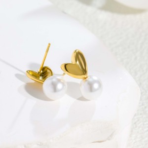 1 Paire de Boucles d'Oreilles Clous en Perles Cœur Luxe Léger - Accessoire Doré Chic pour Cadeau et Usage Quotidien - Product Image 2