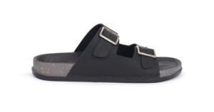 Sandales classiques noires à double boucle, bout ouvert, dessus synthétique, semelle extérieure en liège, pantoufles d'été antidérapantes avec doublure en EVA - Product Image 3