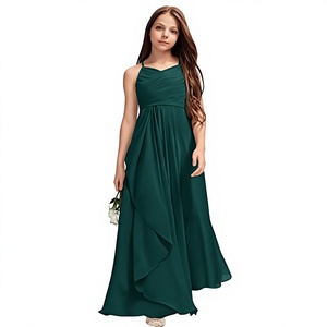 Robe de Demoiselle d'Honneur Rose Classique Sur Mesure pour Femme, Sans Manches, Col Halter, Dos Nu, Froncée, Longueur Cheville, Coupe Trapèze, en Mousseline, avec Fente, Style Cami - Product Image 2