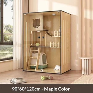 بيت قطط داخلي فاخر واسع من الخشب مع إضاءة LED، زجاج مقسى، تهوية متعددة الوظائف، مقاوم للغبار، قابل للتنفس، متين - Product Image 3