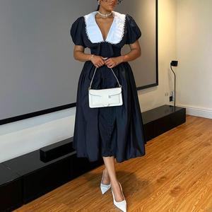 Nuevo Diseño de Vestido Midi Elegante de Verano para Mujer, con Mangas Abullonadas y Botones, Estilo Girdle - Product Image 2