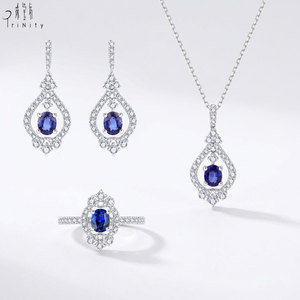 Nouvelle collection de bijoux en or blanc massif 18 carats, saphirs bleus et diamants naturels véritables, pour exportation en gros. - Product Image 1