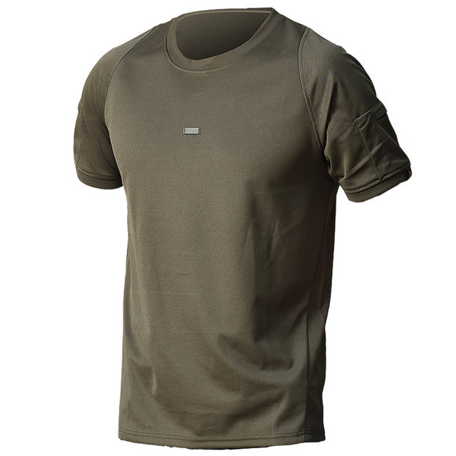 Custom Sports T Shirts Mens High Quality Quick Dry Outdoor Tactical T Shirt with Multifunctional Arm Bag
