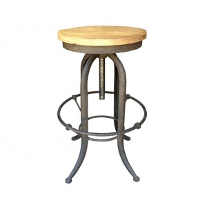 Taburete de Bar HL425 de Diseño Francés Antiguo, Altura Ajustable, Estructura de Hierro, Tablero de Madera Reciclada, Mueble de Bar para Hogar, Comedor, Hotel - Product Image 5