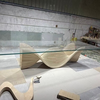 Table à manger paramétrique avec base en bois et plateau en verre transparent, design de bureau de salle à manger pour l'ameublement résidentiel, la maison, l'hôtel et les équipements FF&E