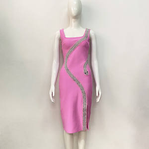 Women's Elegant <b>Summer</b> Solid Pattern Evening <b>Dress</b> Lace Decorated Pleated Technique Sustainable Washable Party Wear for Club ODM - Product Image 3