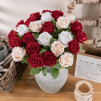 Großhandel Kleine Seiden-Kunstrose mit Einzelstiel für Hochzeit und Valentinstag, Rote Burgunderrote Seiden-Kunstrose für Brautstrauß