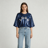 T-shirt OEM pour femme avec sequins, uniforme de pom-pom girl, logo d'équipe, pour la danse, le basketball, l'école, tenue scintillante
