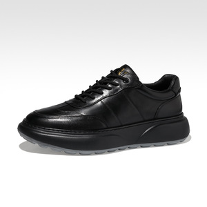 Men's Casual <b>Shoes</b> Black Leather Thick Sole <b>Height</b> <b>Increase</b> British Style Daily Wear Front Laces Solid Color - Product Image 1