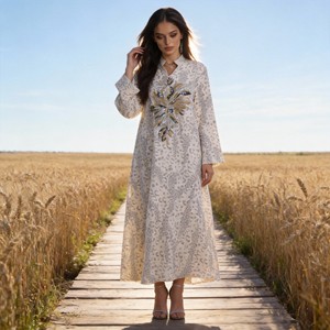 Venta al por Mayor de Nuevas Abayas de Lujo con Pedrería Termoadhesiva de Poliéster para Mujeres Musulmanas, Vestido de Fiesta Personalizado - Product Image 2