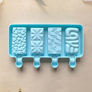 4 lỗ hình vuông nhỏ Silicone Kem khuôn tự làm sô cô la tráng miệng Popsicle khuôn khay Ice Cube Maker mùa hè Nguồn cung cấp bên - Product Image 5