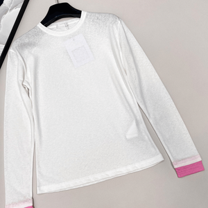 Haut à manches longues et col rond avec poignets contrastants, t-shirt basique ajusté pour un usage quotidien décontracté - Product Image 6