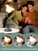Lampe de table à fleurs rétro moderne LED 3 modes de couleur E26 Kawaii décoration de chevet pour chambre à coucher salon vert maison