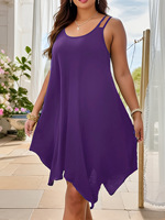 Robe décontractée mi-longue unie à bretelles pour femme grande taille 8XL, collection été 2026, coupe ample et tendance