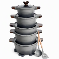 Ensemble de 15 ustensiles de cuisine en fonte antiadhésifs avec poignées en bakélite et couvercles en verre silicone, collection Granit – Vente en gros