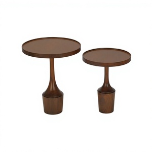 Mesa Auxiliar Redonda de Madera de Nogal Oscuro Creativa, Base en Forma de Lágrima Hecha a Mano, Mesa Decorativa para Sala de Estar, Decoración del Hogar, Excelente Precio - Product Image 1