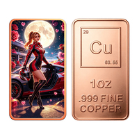 Barre de cuivre pur 1oz, vente en gros, personnalisée, .999, en cuivre fin, motif Red Full Moon Racer Girl, lingot pour collection ou cadeau