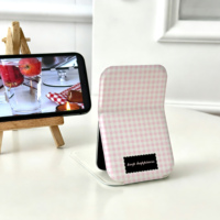 Miroir de maquillage pliable compact et mignon avec imprimé tendance noir et rose, miroir cosmétique fin et pratique pour la poche