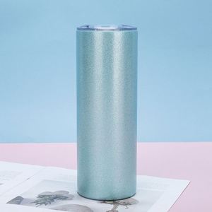 Gobelet isotherme droit et fin de 20 oz en acier inoxydable à double paroi sous vide, avec revêtement par sublimation à paillettes, couvercle et paille - Product Image 4