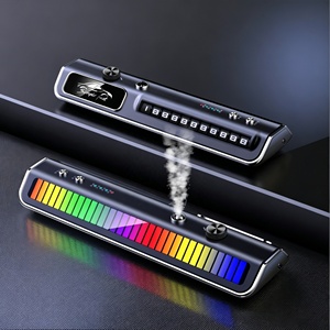 Diffuseur <span class=keywords><strong>d</strong></span>'<span class=keywords><strong>air</strong></span> intelligent <span class=keywords><strong>3</strong></span>-<span class=keywords><strong>en</strong></span>-<span class=keywords><strong>1</strong></span> <span class=keywords><strong>en</strong></span> métal pour voiture avec commande vocale, lumière <span class=keywords><strong>d</strong></span>'ambiance rythmique RGB et plaque de stationnement temporaire - Product Image 1