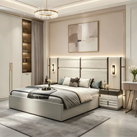 Lit King Size Blanc Luxe Moderne Haut de Gamme 1800x2000mm avec Tête de Lit Capitonnée, Éclairage LED et Armoire 4 Tiroirs – Ensemble de Chambre