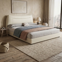 Maßgefertigtes Farbiges Modernes Minimalistisches Lederbett Gebogenes Kopfteil Gepolstertes Design Pneumatische Struktur Dreischubladen-Aufbewahrungsrahmen