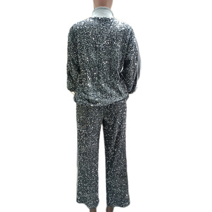 Chándales modestos de alta calidad con cremallera para <span class=keywords><strong>mujer</strong></span>, conjunto de dos piezas de plata con lentejuelas, conjunto de joggers acampanados informales para <span class=keywords><strong>mujer</strong></span>, conjunto de talla grande para <span class=keywords><strong>mujer</strong></span> - Product Image 6