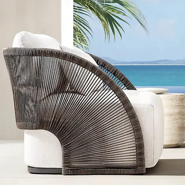 Lüks otel mobilyası yaratıcı eğlence açık Rattan veranda sandalye kanepe ev köy Villa satış koltuk takımı dokuma halat şap kanepe