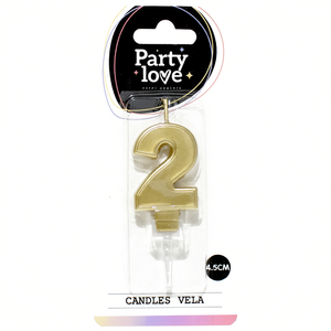 Candela Numero 2 in Oro Vela Party Love, 4,5 Cm, Candele per Compleanno - Product Image 2