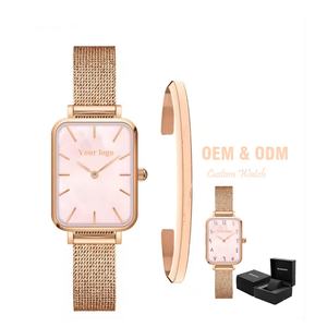 Montre-bracelet personnalisable avec logo pour femme, mouvement japonais, montre simple et élégante pour femme, montre à quartz carrée en acier rose, ensemble Reloj - Product Image 2