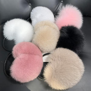 أغطية أذن نسائية أنيقة من فرو الثعلب والراكون الحقيقي، واقي أذن شتوي دافئ، غطاء أذن من فرو الثعلب الفضي - Product Image 1