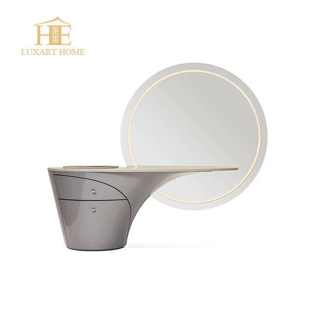 Luxury Home Furniture Modern Bedroom Makeup Table with Big Round Mirror Unique Dressing Vanity Table with Drawer