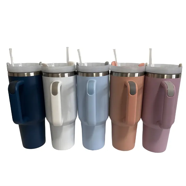 Yeni yükseltme BPA ücretsiz seyahat kahve kupalar su şişesi toptan çoklu renkler H2.0 toz kaplı 40oz tumbler kolu ile