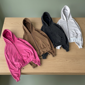 Sweat-shirts à capuche personnalisés brodés effet vieilli, en coton épais uni, coupe oversize, style streetwear vintage délavé à l'acide, anti-boulochage pour homme - Product Image 3