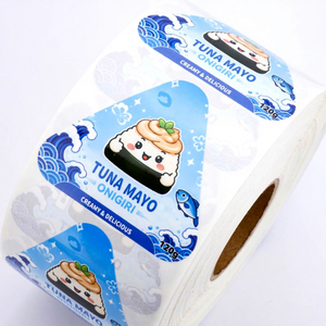 Etiquetas Adhesivas de Grado Alimenticio, Diseño Personalizado a Prueba de Agua, en Rollo, con Corte Triangular, para Onigiri, con Logotipo, para Empaque de Cajas de Sushi Japonés - Product Image 4