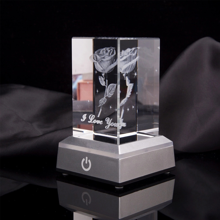 HBL Figure Engraving Block With Base/crystal Cube/crstal Blacnk Light Glass Led 3d Laser Crystal For Valentine's Day