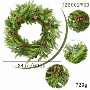 Handmade Eco-Friendly Christmas Wreath Wholesale Artificial Evergreen Natural <strong>Pinecones</strong> 24 Inch (60cm) for Front Door Decoration - Product Image 2