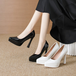<span class=keywords><strong>Zapatos</strong></span> de Vestir Formales de Tacón Cuadrado para <span class=keywords><strong>Mujer</strong></span>, Impermeables, con Plataforma, Punta Puntiaguda, de <span class=keywords><strong>Charol</strong></span> Negro, a la Moda, para Club Nocturno o Trabajo - Product Image 1