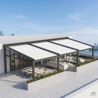 Toldo Retráctil Motorizado, Techo de Aleación de Aluminio con Recubrimiento en Polvo, Membrana Impermeable de PVDF, Sistema de Pérgola para Exteriores, Restaurante