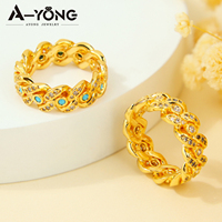 Bagues de mariage en perles bleu Turquoise, bijoux Ayong, bague en laiton pour femmes, plaqué or 18k, en Stock