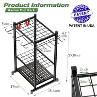 Support de rangement pour outils de jardin en métal à deux niveaux moderne avec crochets amovibles, écologique, pour l'organisation de la maison
