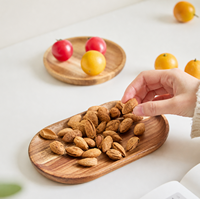 Assiette ovale en bois d'acacia, plateau de service en bois massif naturel avec rebord surélevé pour les collations, les fruits, le pain, les desserts