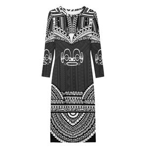 Robe longue à manches longues et col rond pour femme, polynésie française, livraison directe, mode jaune, printemps - Product Image 4