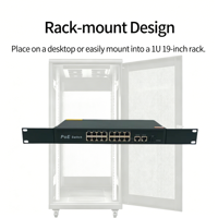 Commutateur PoE AI 16 ports 10/100 Mbps 2 Gigabit Uplink 1 SFP Montage en rack Watchdog IEEE 802.3af/at Caméra IP CCTV ANPA AP-10316KE