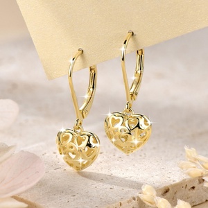 Pendientes Colgantes de Corazón Hueco de Cobre Puro con Relleno de Oro de 14k, Unisex, Antideslustre, Joyería de Moda para Fiesta - Product Image 6