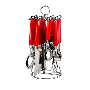 New màu đỏ và màu xanh lá cây nhựa Flatware 24 cái với sắt đứng và hộp màu - Product Image 2