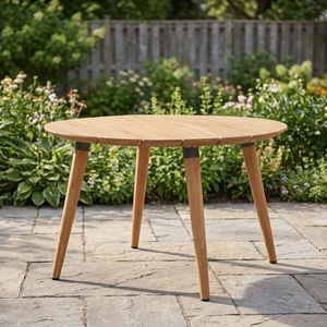 Table à manger extérieure moderne scandinave ronde en teck massif durable, imperméable et écologique pour jardin et terrasse - Product Image 3