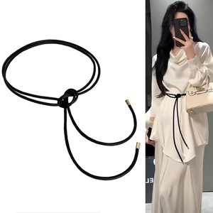 2024ใหม่ล่าสุดชุดเดรสแบบผูกเชือกหนังนิ่มเกรดสูงแบบผูกเชือกเอวบางกับชุดเดรสของผู้หญิงโค้ทเข็มขัดเล็กเอว - Product Image 1