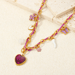 Collana Personalizzata con Catena in Acciaio Inossidabile Placcato Oro 18K, Ciondolo Multi-Elemento Fai-da-Te, Collana Colorata con Cordino, <span class=keywords><strong>Regalo</strong></span> - Product Image 3