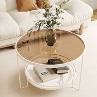 Table basse en pierre de couleur crème, plateau en verre trempé, cadre en métal, design minimaliste moderne pour les petits salons, meubles de maison